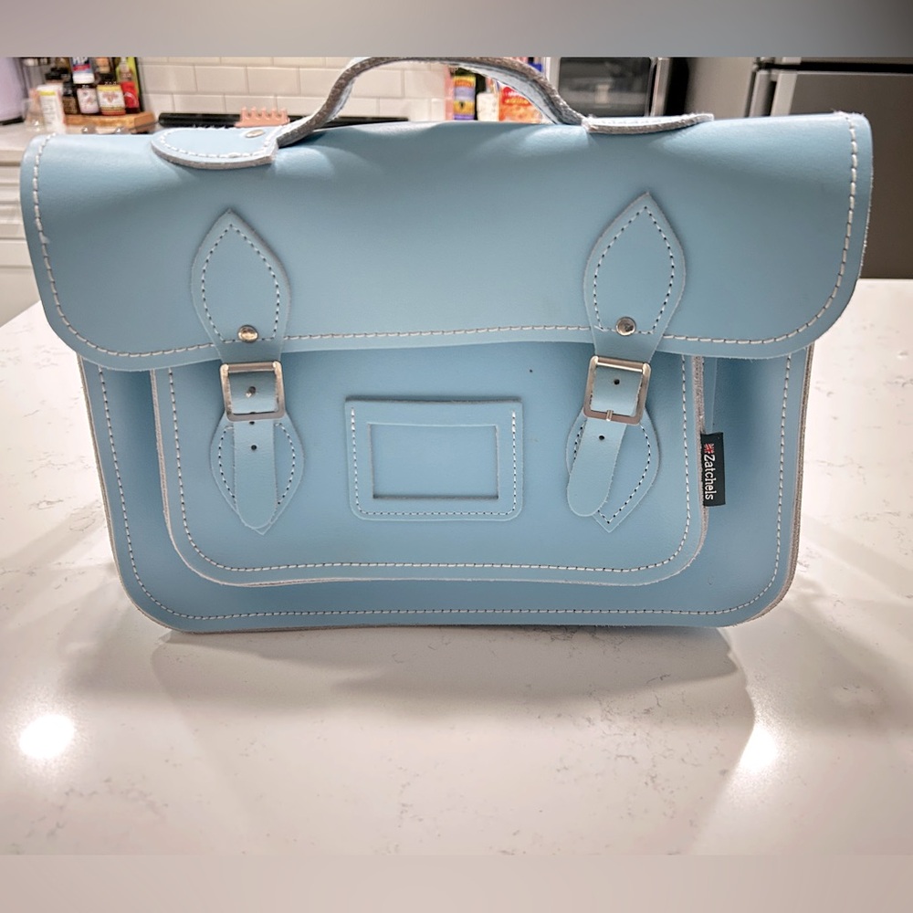 Zatchels Women’s Blue Leather Midi Satchel with strap - Blue